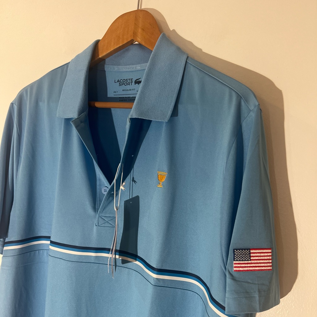 Lacoste Sport Mens Blue Stripe Presidents Cup Golf Polo Lacoste Sport Mens Blue Stripe Presidents Cup Golf Polo